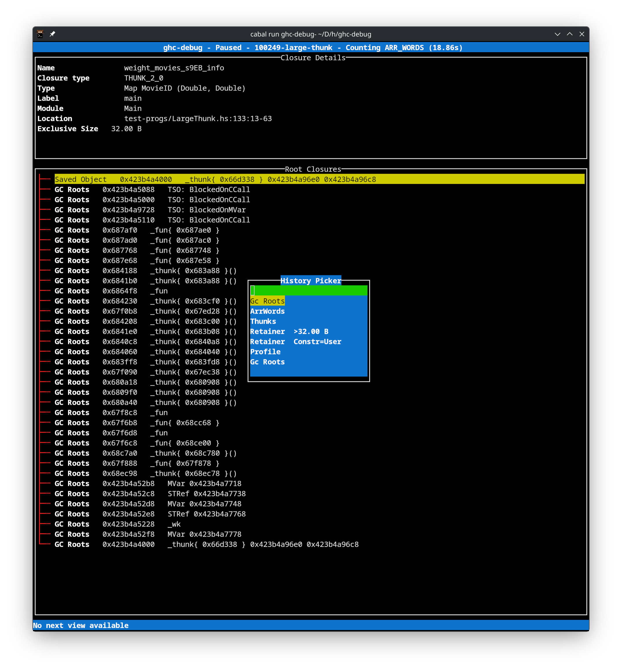 View the history of heap traversals